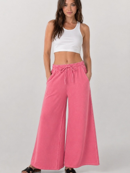 Zenana Outfitters Pants - NEW Fuchsia Pink Cotton French Terry Pigment Dye Wide Leg Pants Medium